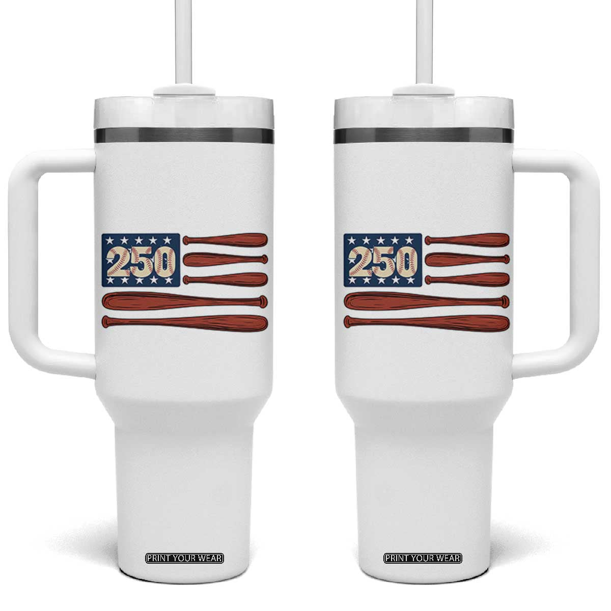 USA Flag Baseball Tumbler With Handle America 250th Anniversary Gift TS12 One Size: 40 oz White Print Your Wear