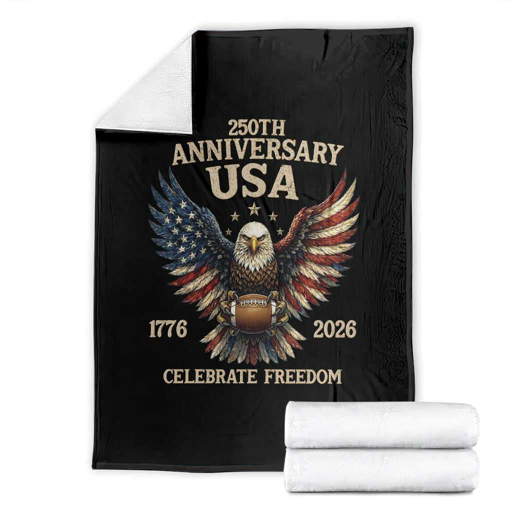 Patriotic Bald Eagle Football Throw Blanket America 250th Anniversary Gift TS12 Black Print Your Wear