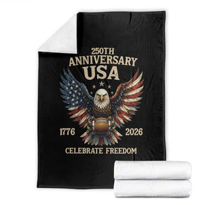 Patriotic Bald Eagle Football Throw Blanket America 250th Anniversary Gift TS12 Black Print Your Wear