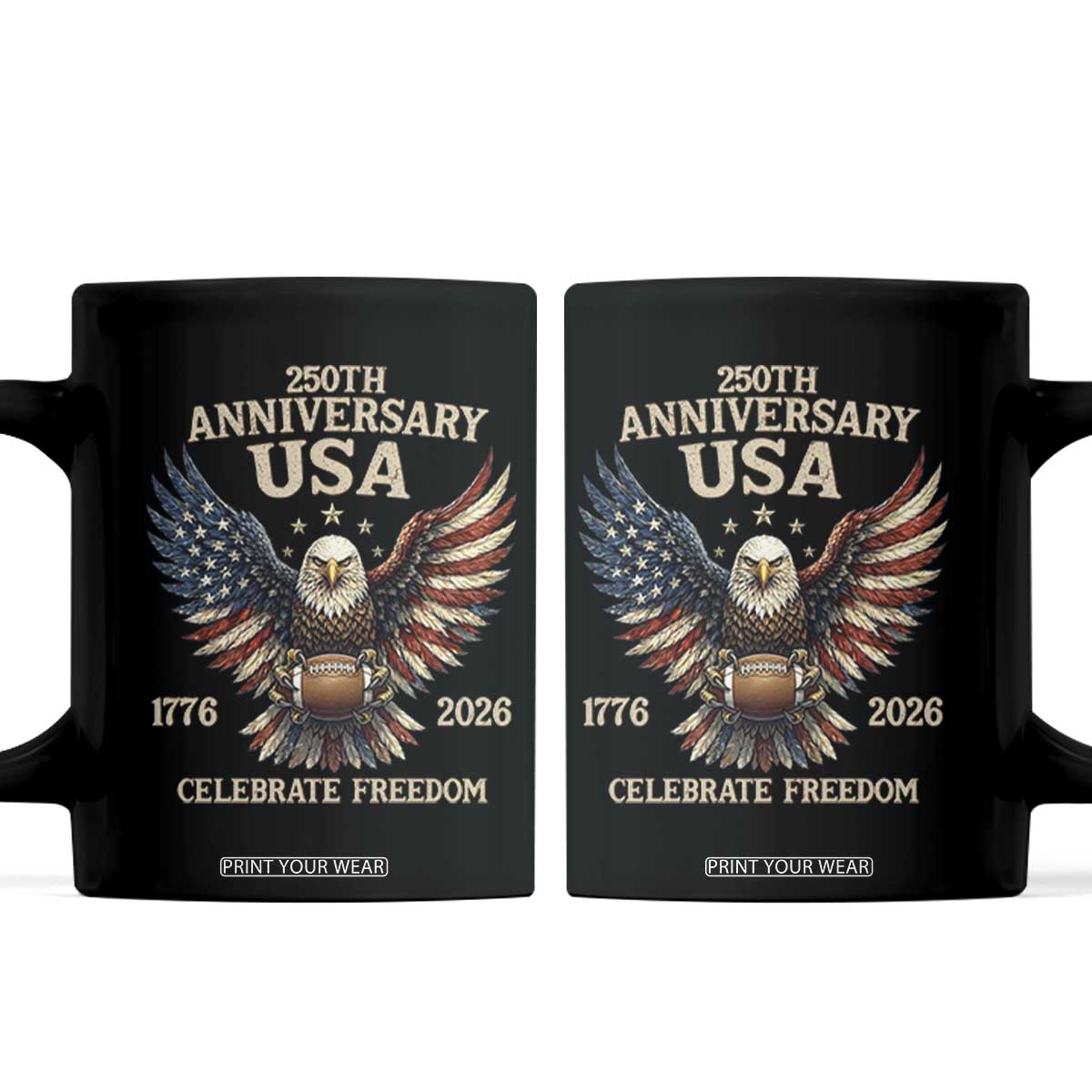 Patriotic Bald Eagle Football Coffee Mug America 250th Anniversary Gift TS12 Black Print Your Wear