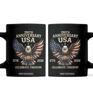 Patriotic Bald Eagle Football Coffee Mug America 250th Anniversary Gift TS12 Black Print Your Wear