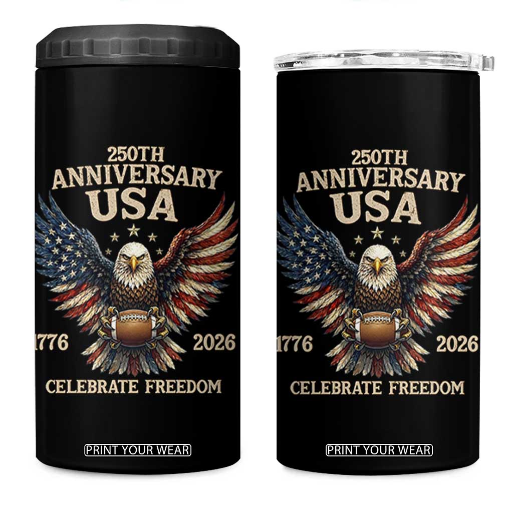 Patriotic Bald Eagle Football 4 in 1 Can Cooler Tumbler America 250th Anniversary Gift TS12 One Size: 16 oz Black Print Your Wear