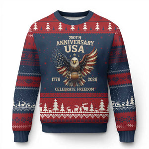 Patriotic Bald Eagle Football Ugly Christmas Sweater America 250th Anniversary Gift TS12 Navy Red Print Your Wear