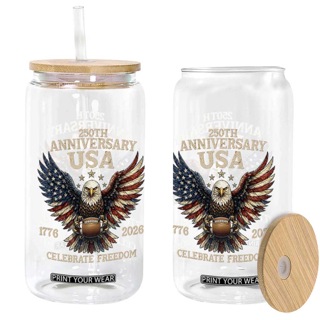 Patriotic Bald Eagle Football Glass Can America 250th Anniversary Gift TS12 Print Your Wear