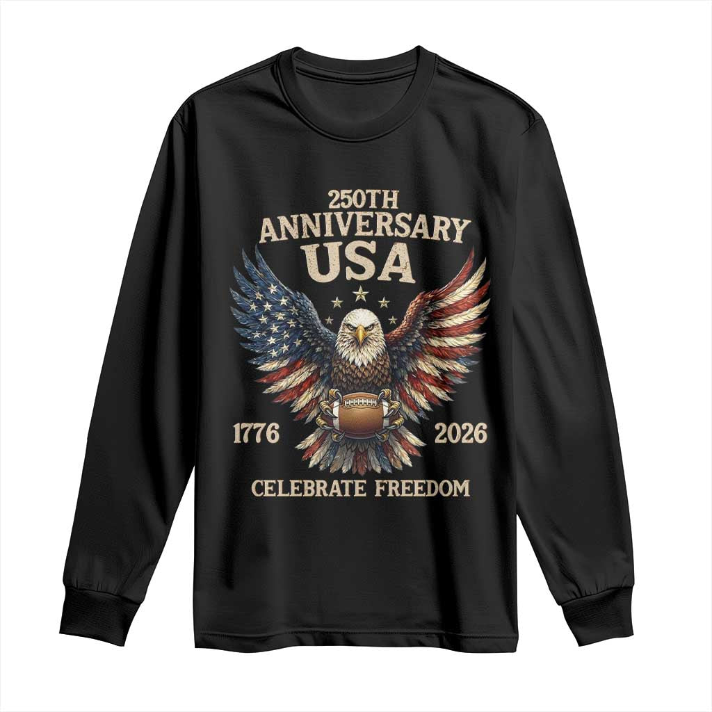 Patriotic Bald Eagle Football Long Sleeve Shirt America 250th Anniversary Gift TS12 Black Print Your Wear