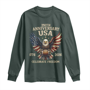 Patriotic Bald Eagle Football Long Sleeve Shirt America 250th Anniversary Gift TS12 Dark Forest Green Print Your Wear