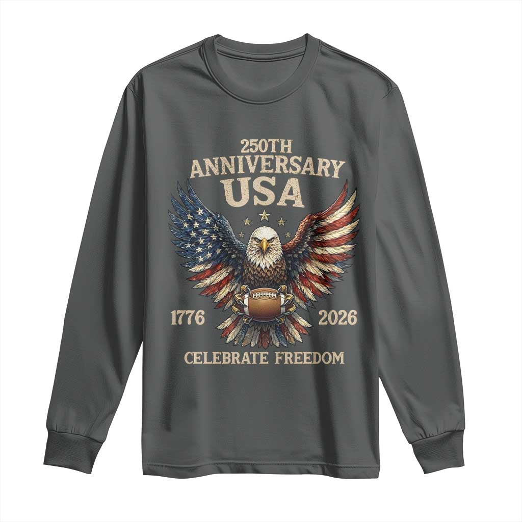 Patriotic Bald Eagle Football Long Sleeve Shirt America 250th Anniversary Gift TS12 Dark Heather Print Your Wear