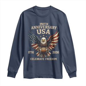 Patriotic Bald Eagle Football Long Sleeve Shirt America 250th Anniversary Gift TS12 Navy Print Your Wear