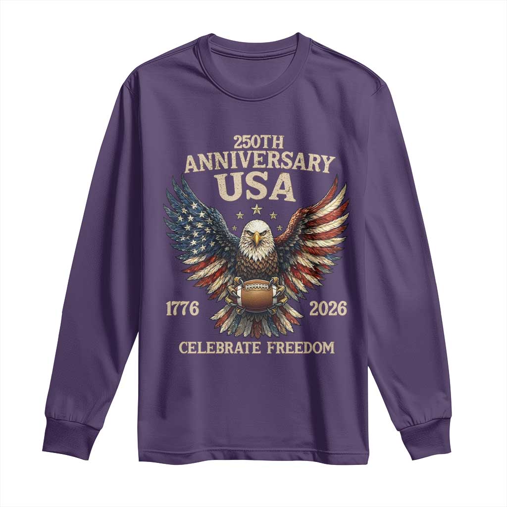 Patriotic Bald Eagle Football Long Sleeve Shirt America 250th Anniversary Gift TS12 Purple Print Your Wear