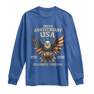 Patriotic Bald Eagle Football Long Sleeve Shirt America 250th Anniversary Gift TS12 Royal Blue Print Your Wear