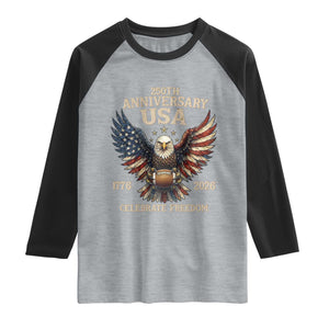 Patriotic Bald Eagle Football Raglan Shirt America 250th Anniversary Gift TS12 Heather Gray Black Print Your Wear