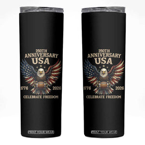 Patriotic Bald Eagle Football Skinny Tumbler America 250th Anniversary Gift TS12 Black Print Your Wear