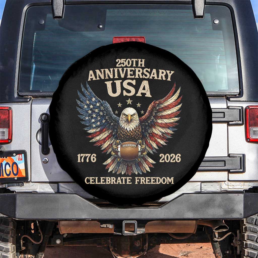Patriotic Bald Eagle Football Spare Tire Cover America 250th Anniversary Gift TS12 No hole Black Print Your Wear