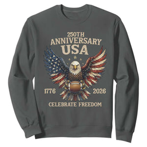 Patriotic Bald Eagle Football Sweatshirt America 250th Anniversary Gift TS12 Dark Heather Print Your Wear