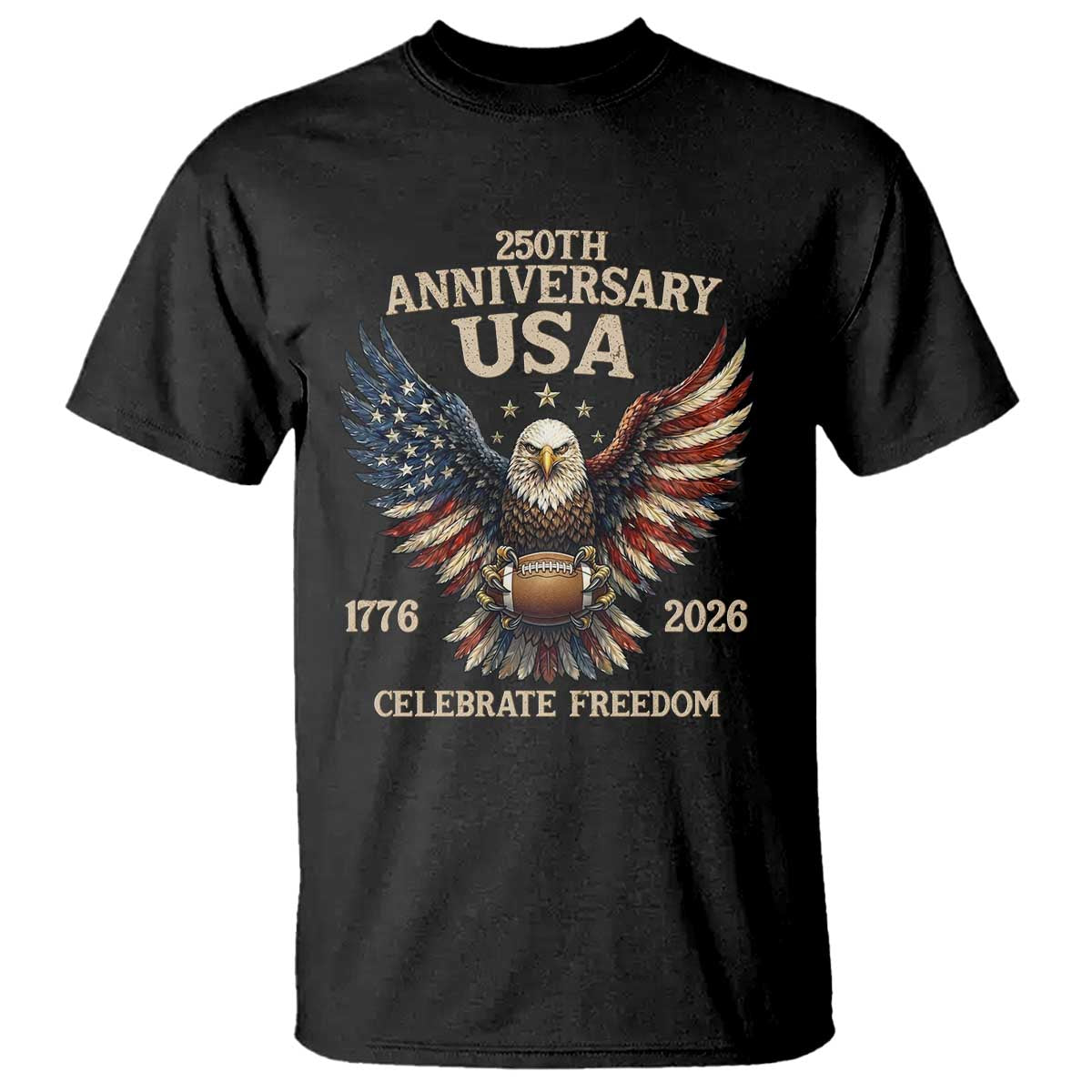Patriotic Bald Eagle Football T Shirt America 250th Anniversary Gift TS12 Black Print Your Wear