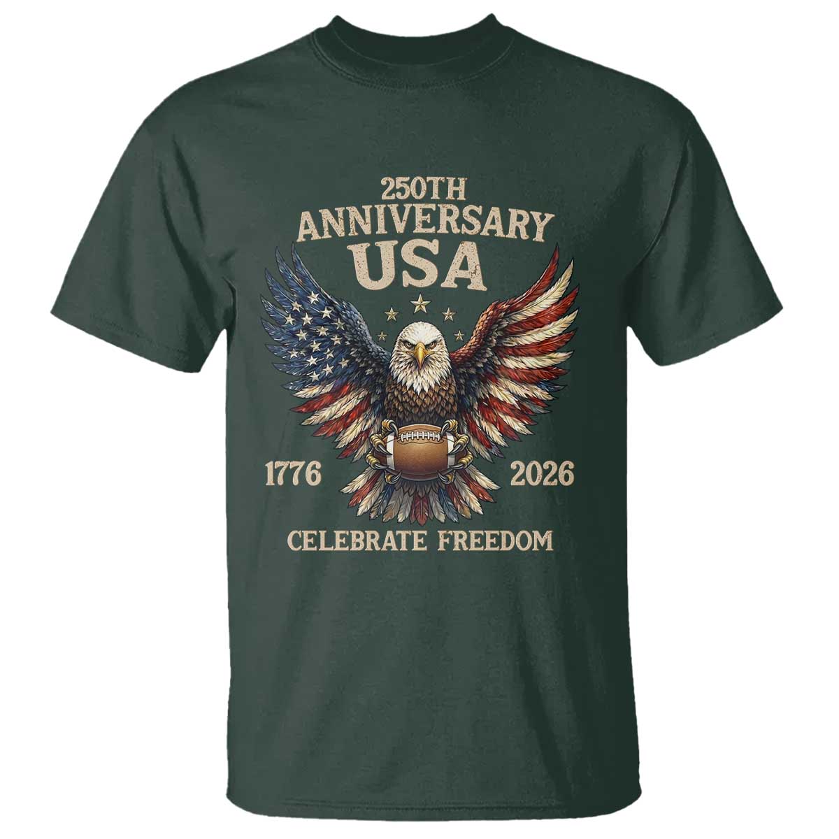Patriotic Bald Eagle Football T Shirt USA 250th Anniversary Gift TS12 Dark Forest Green Print Your Wear