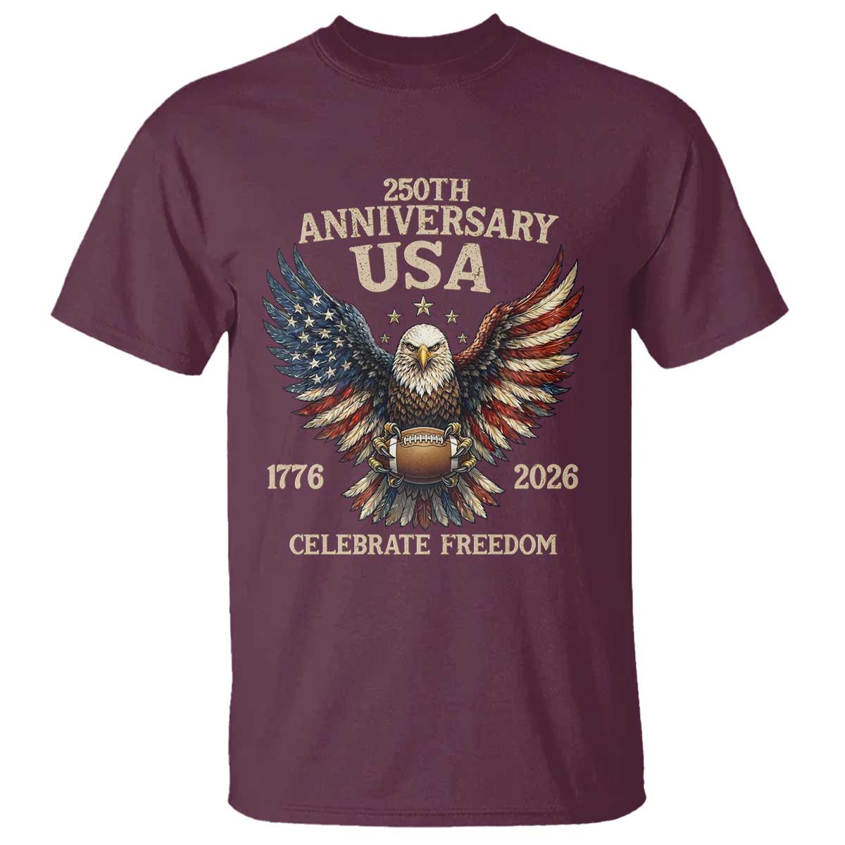 Patriotic Bald Eagle Football T Shirt USA 250th Anniversary Gift TS12 Maroon Print Your Wear