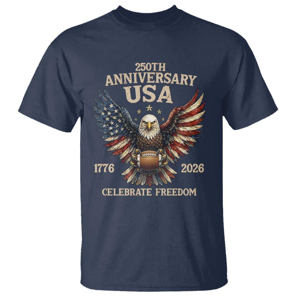 Patriotic Bald Eagle Football T Shirt USA 250th Anniversary Gift TS12 Navy Print Your Wear