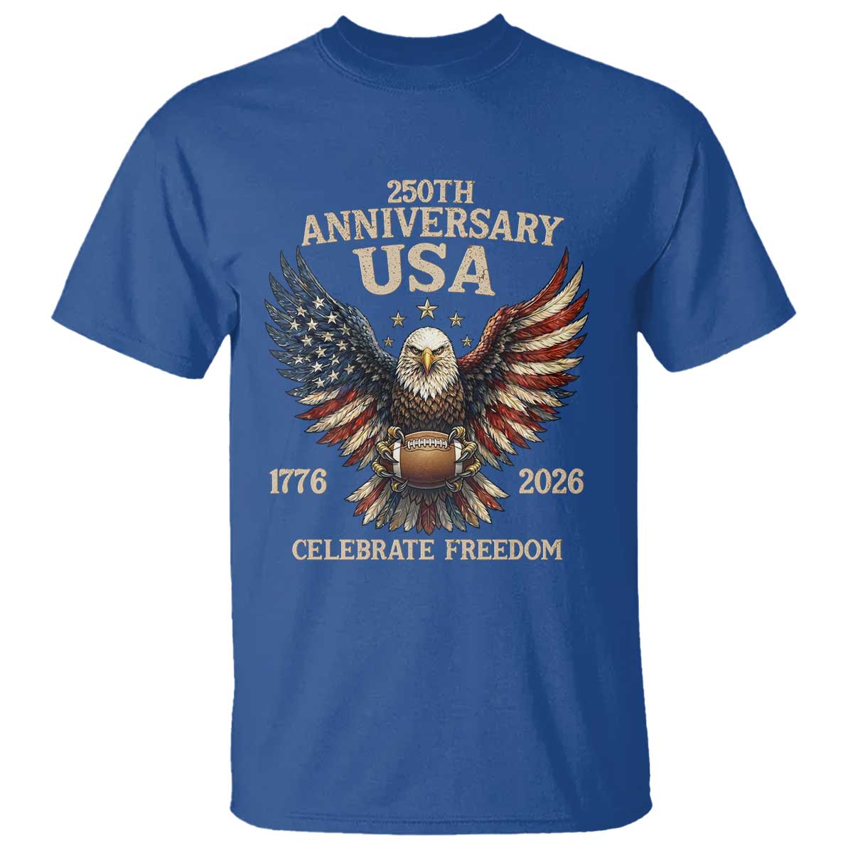 Patriotic Bald Eagle Football T Shirt USA 250th Anniversary Gift TS12 Royal Blue Print Your Wear