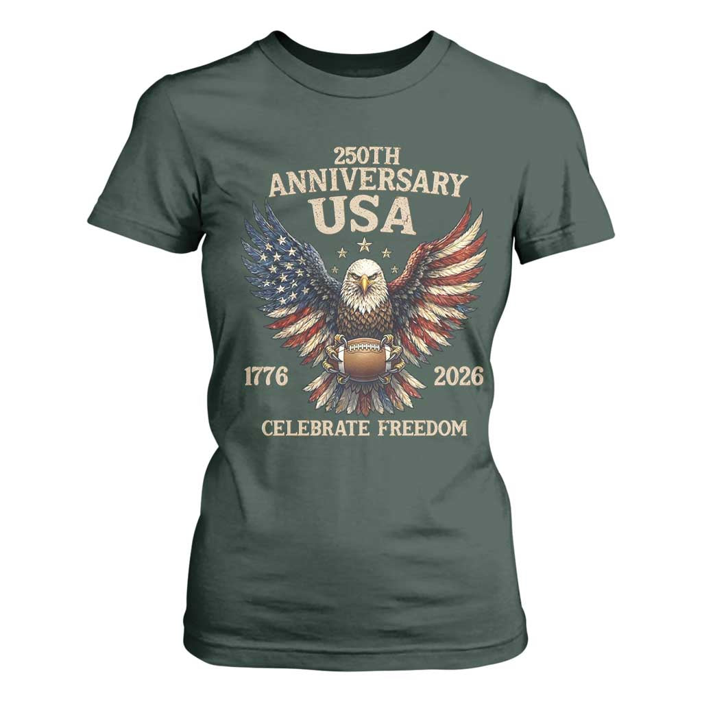 Patriotic Bald Eagle Football T Shirt For Women America 250th Anniversary Gift TS12 Dark Forest Green Print Your Wear