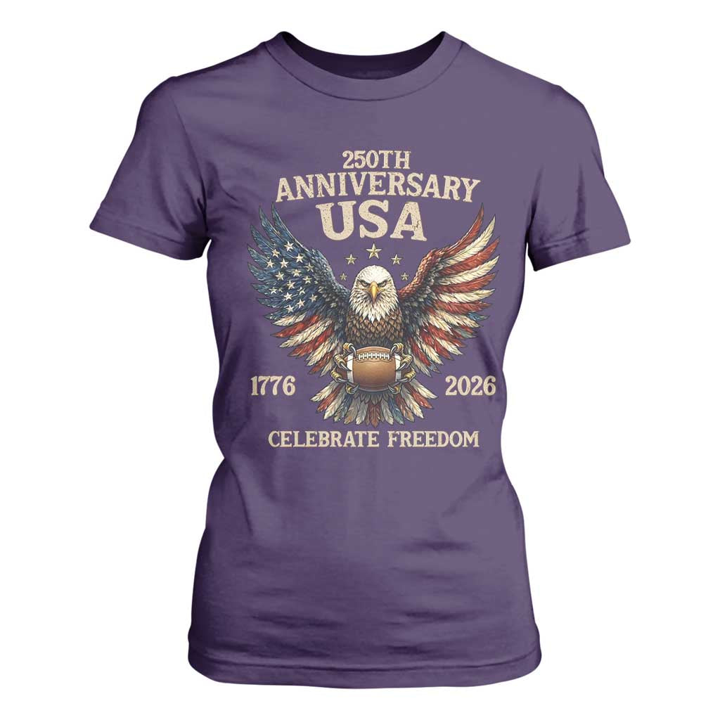 Patriotic Bald Eagle Football T Shirt For Women America 250th Anniversary Gift TS12 Purple Print Your Wear