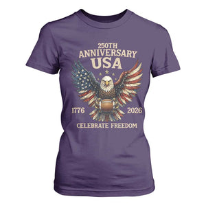 Patriotic Bald Eagle Football T Shirt For Women America 250th Anniversary Gift TS12 Purple Print Your Wear