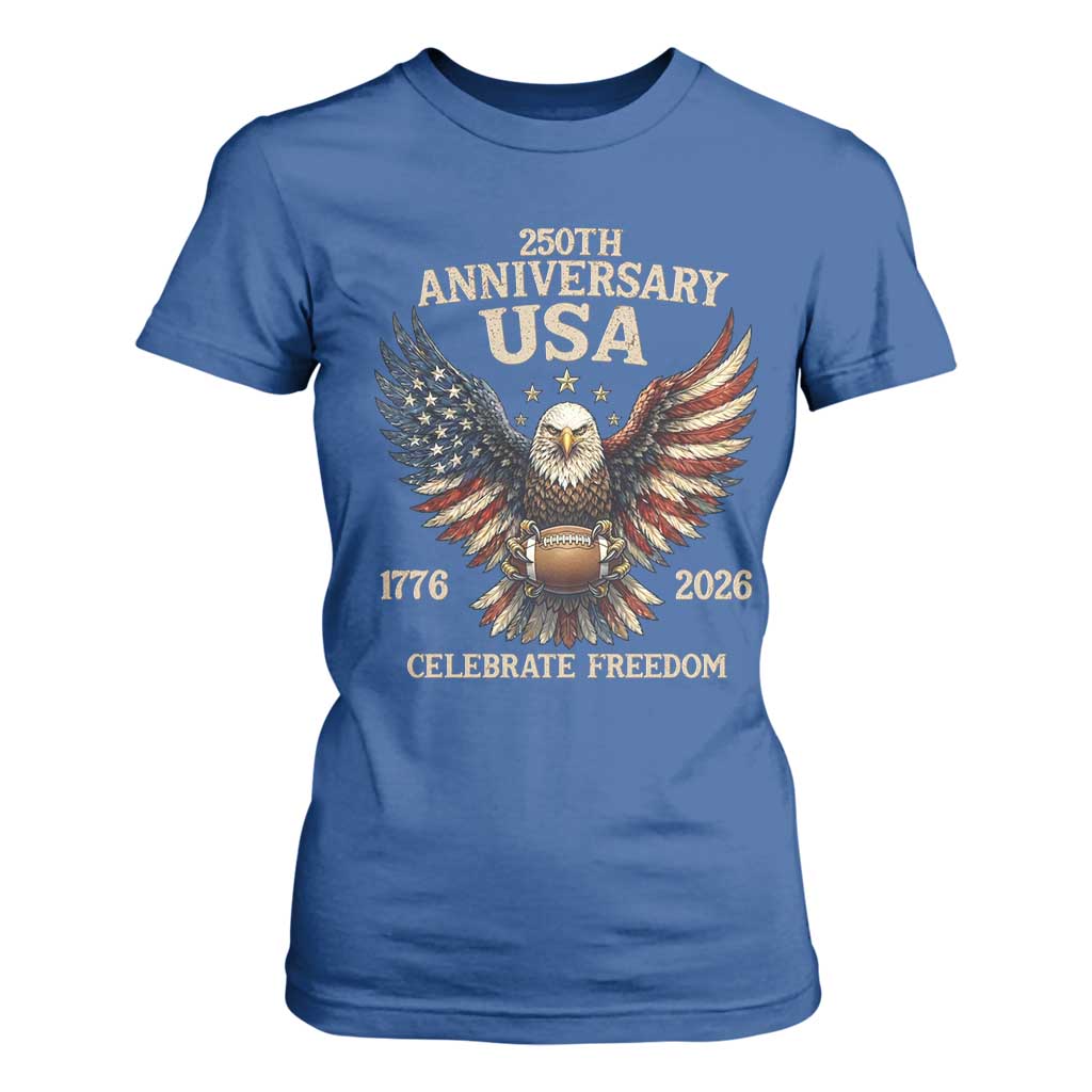 Patriotic Bald Eagle Football T Shirt For Women America 250th Anniversary Gift TS12 Royal Blue Print Your Wear