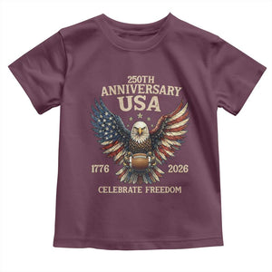 Patriotic Bald Eagle Football Toddler T Shirt America 250th Anniversary Gift TS12 Maroon Print Your Wear