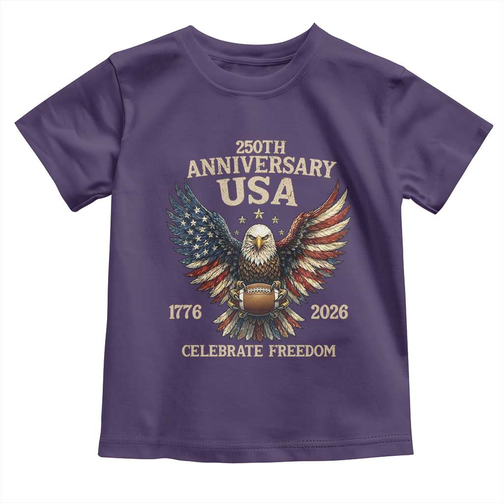 Patriotic Bald Eagle Football Toddler T Shirt America 250th Anniversary Gift TS12 Purple Print Your Wear