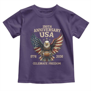 Patriotic Bald Eagle Football Toddler T Shirt America 250th Anniversary Gift TS12 Purple Print Your Wear