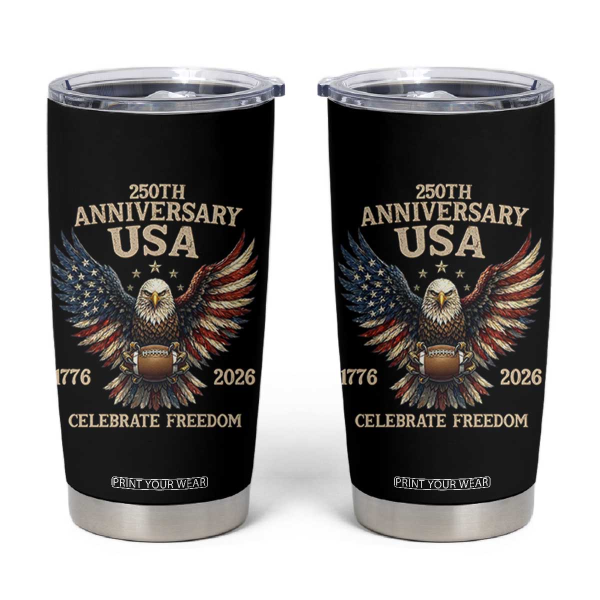 Patriotic Bald Eagle Football Tumbler Cup America 250th Anniversary Gift TS12 Black Print Your Wear