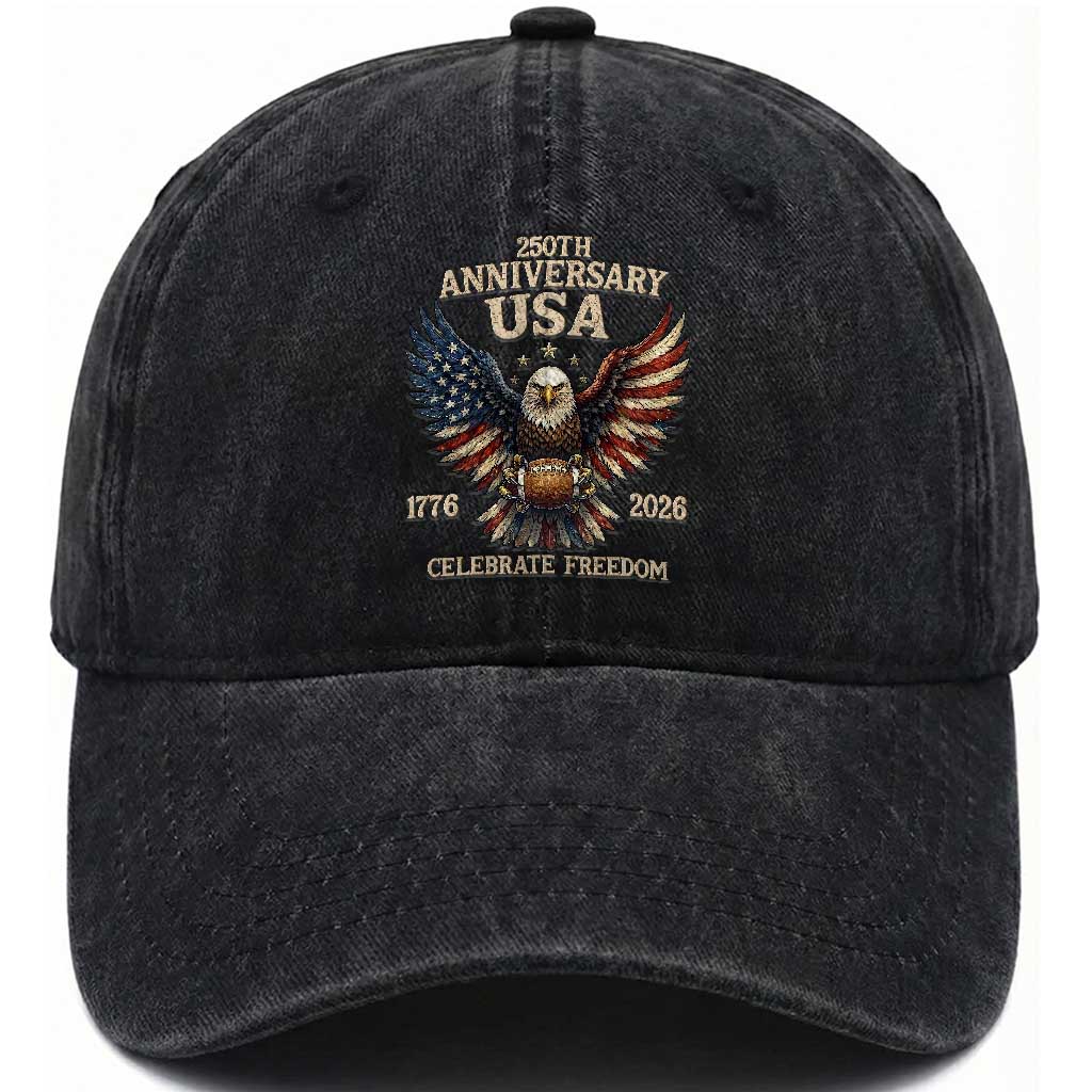 Patriotic Bald Eagle Football Washed Cotton Baseball Cap America 250th Anniversary Gift TS12 Print Your Wear
