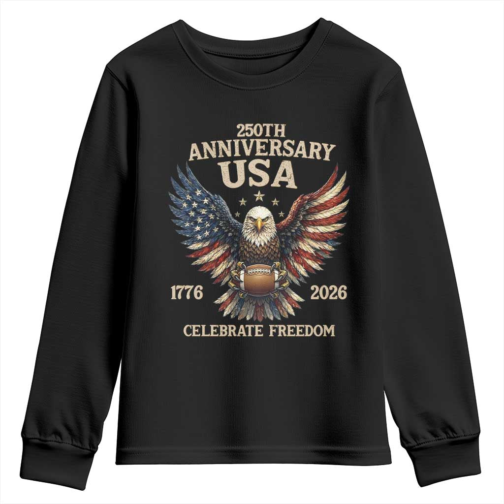 Patriotic Bald Eagle Football Youth Sweatshirt America 250th Anniversary Gift TS12 Black Print Your Wear