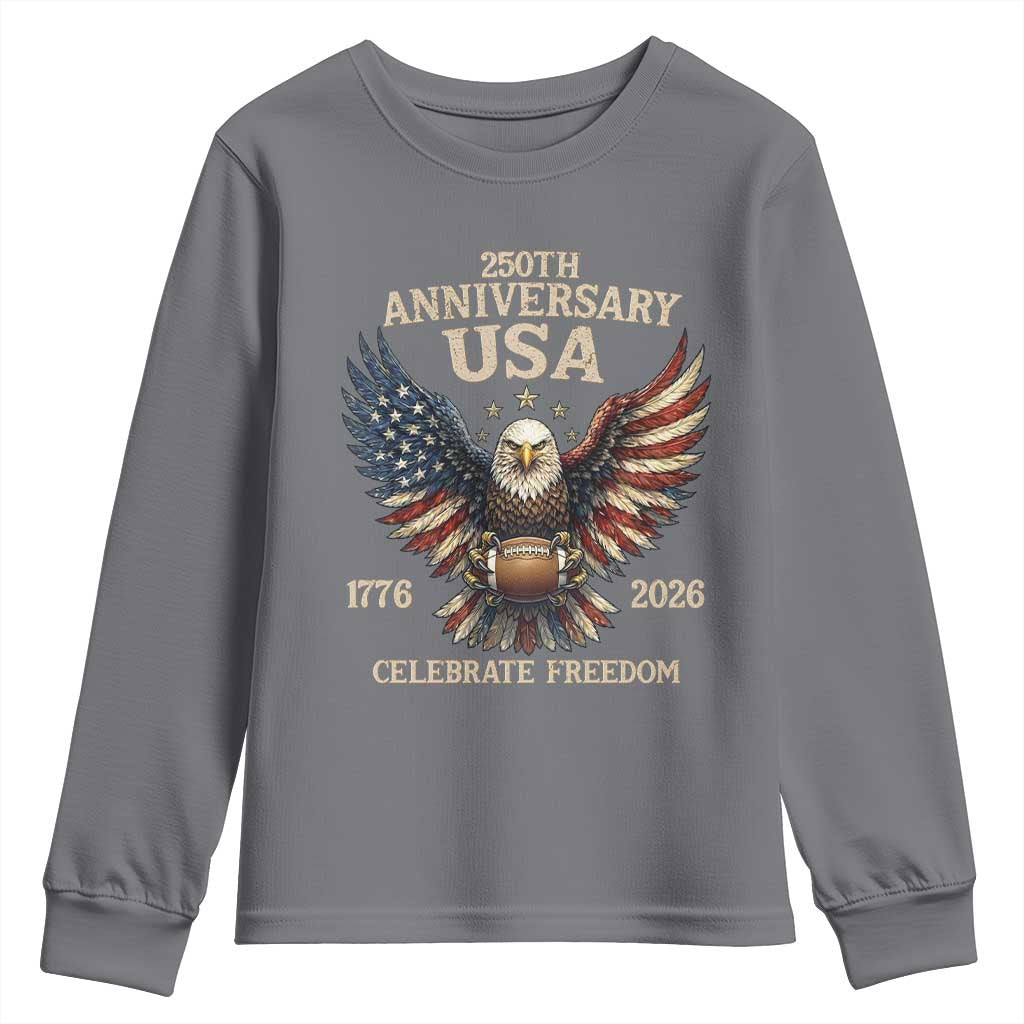Patriotic Bald Eagle Football Youth Sweatshirt America 250th Anniversary Gift TS12 Charcoal Print Your Wear