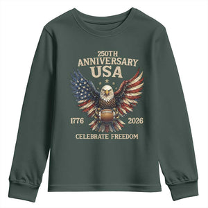 Patriotic Bald Eagle Football Youth Sweatshirt America 250th Anniversary Gift TS12 Dark Forest Green Print Your Wear