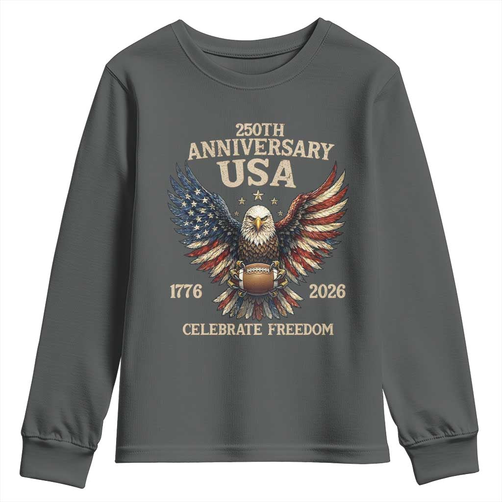 Patriotic Bald Eagle Football Youth Sweatshirt America 250th Anniversary Gift TS12 Dark Heather Print Your Wear