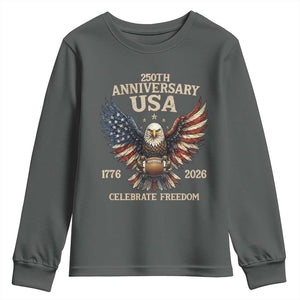 Patriotic Bald Eagle Football Youth Sweatshirt America 250th Anniversary Gift TS12 Dark Heather Print Your Wear
