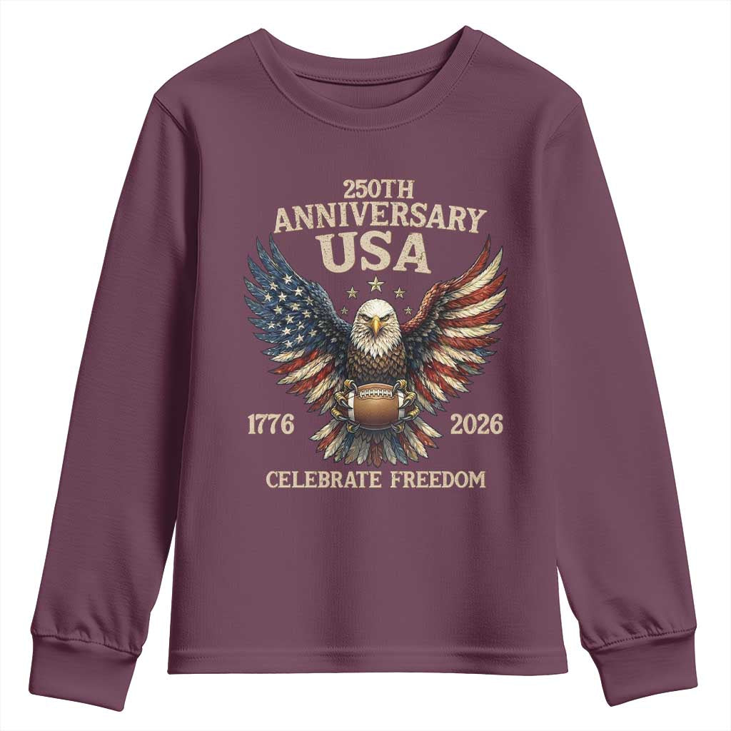 Patriotic Bald Eagle Football Youth Sweatshirt America 250th Anniversary Gift TS12 Maroon Print Your Wear