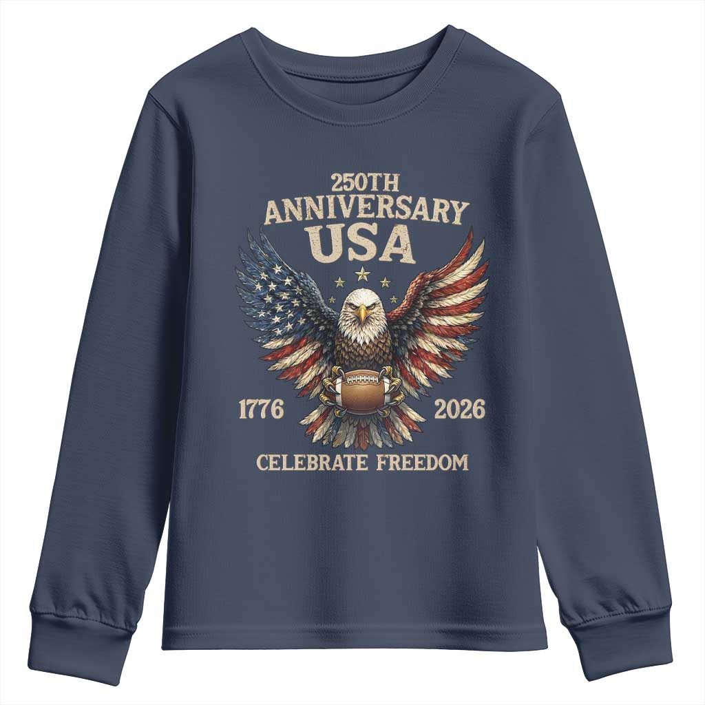 Patriotic Bald Eagle Football Youth Sweatshirt America 250th Anniversary Gift TS12 Navy Print Your Wear