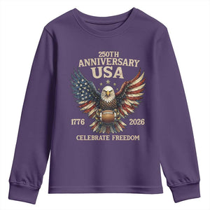 Patriotic Bald Eagle Football Youth Sweatshirt America 250th Anniversary Gift TS12 Purple Print Your Wear