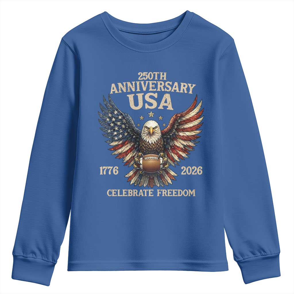 Patriotic Bald Eagle Football Youth Sweatshirt America 250th Anniversary Gift TS12 Royal Blue Print Your Wear