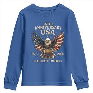 Patriotic Bald Eagle Football Youth Sweatshirt America 250th Anniversary Gift TS12 Royal Blue Print Your Wear
