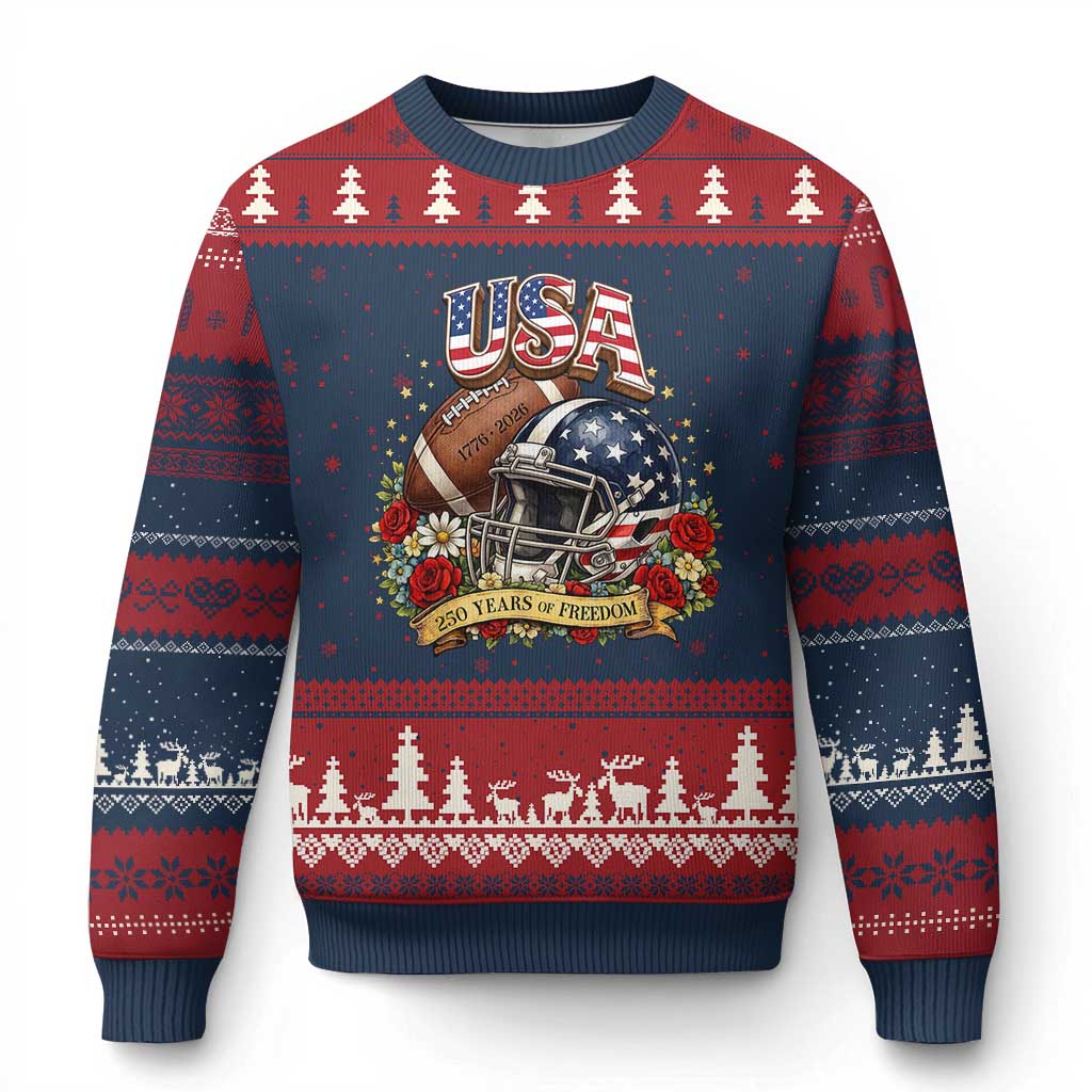 Patriotic Floral Baseball Ugly Christmas Sweater USA 250th Anniversary Gift TS12 Navy Red Print Your Wear