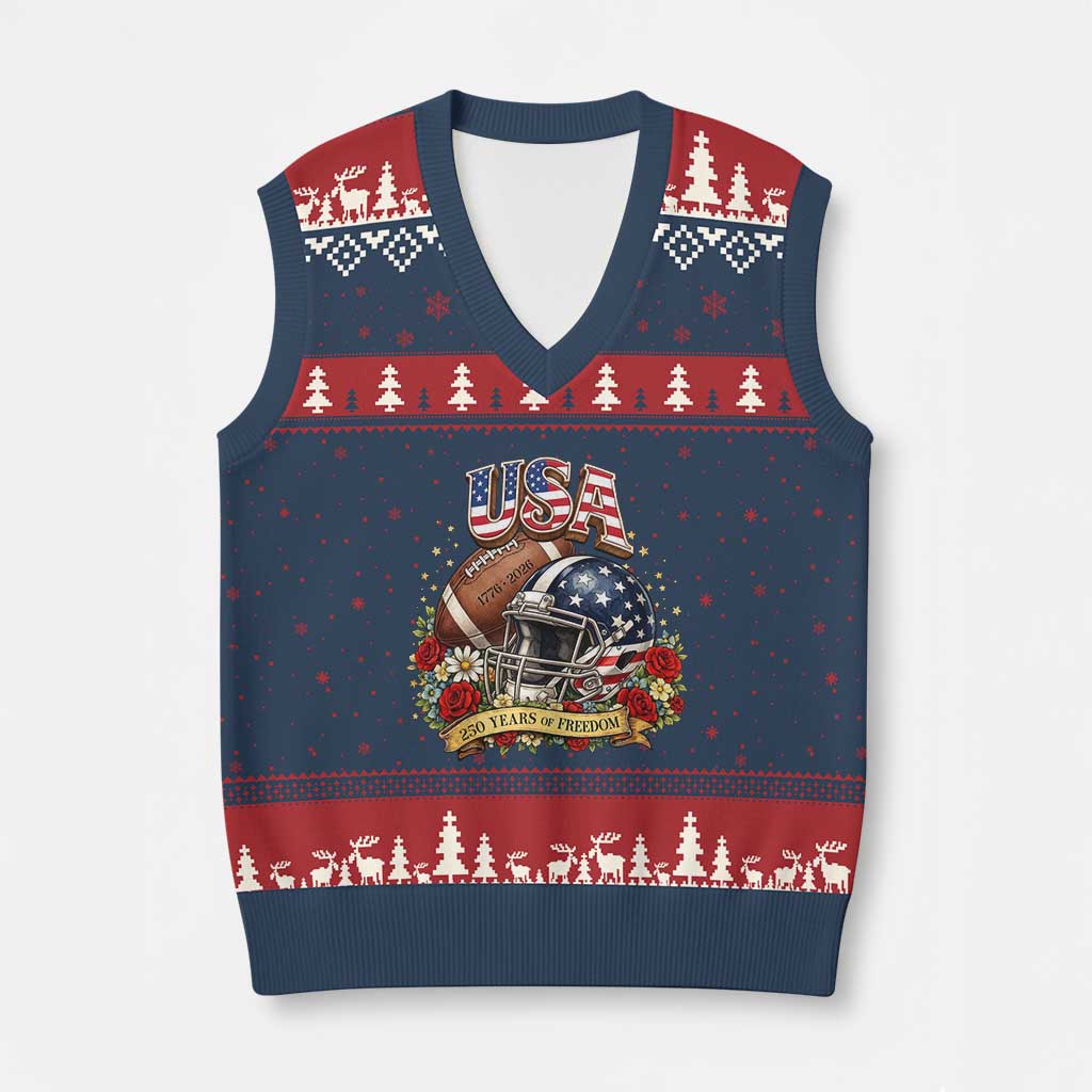Patriotic Floral Baseball V-Neck Knit Sweater Vest USA 250th Anniversary Gift TS12 Navy Red Print Your Wear
