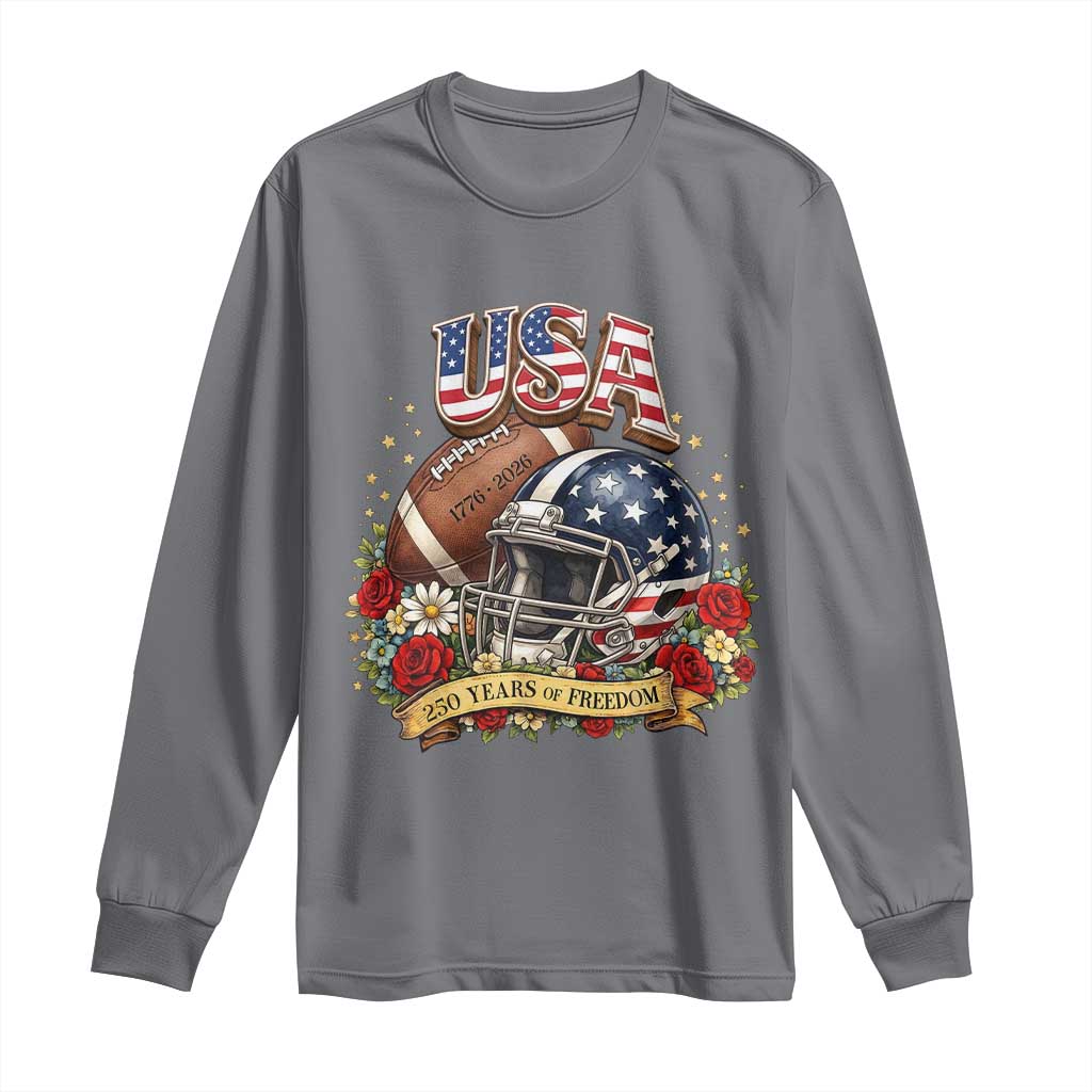 Patriotic Floral Baseball Long Sleeve Shirt USA 250th Anniversary Gift TS12 Charcoal Print Your Wear