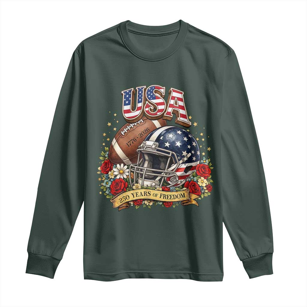 Patriotic Floral Baseball Long Sleeve Shirt USA 250th Anniversary Gift TS12 Dark Forest Green Print Your Wear