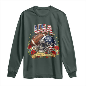 Patriotic Floral Baseball Long Sleeve Shirt USA 250th Anniversary Gift TS12 Dark Forest Green Print Your Wear