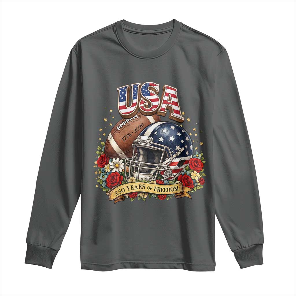 Patriotic Floral Baseball Long Sleeve Shirt USA 250th Anniversary Gift TS12 Dark Heather Print Your Wear