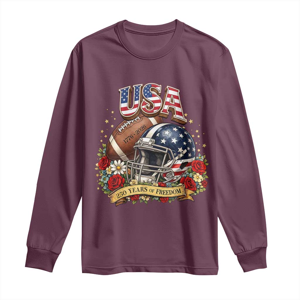 Patriotic Floral Baseball Long Sleeve Shirt USA 250th Anniversary Gift TS12 Maroon Print Your Wear