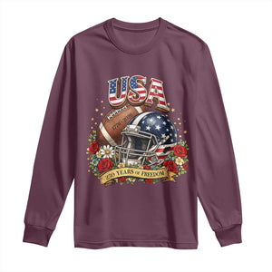 Patriotic Floral Baseball Long Sleeve Shirt USA 250th Anniversary Gift TS12 Maroon Print Your Wear